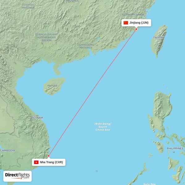 Jinjiang - Nha Trang direct flight map