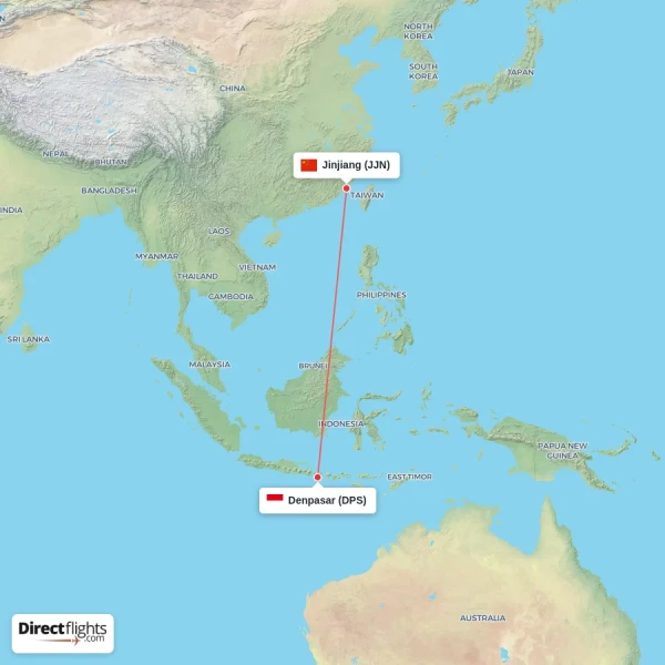 Jinjiang - Denpasar direct flight map