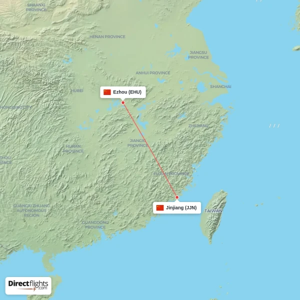 Jinjiang - Ezhou direct flight map