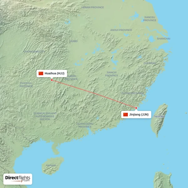 Jinjiang - Huaihua direct flight map