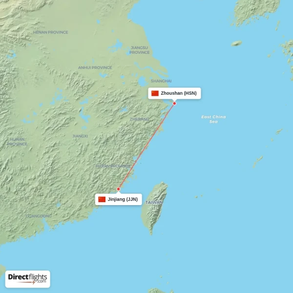 Jinjiang - Zhoushan direct flight map