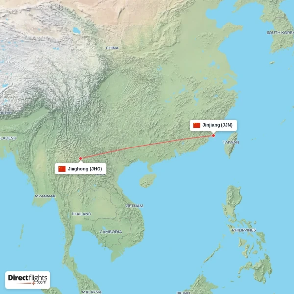 Jinjiang - Jinghong direct flight map
