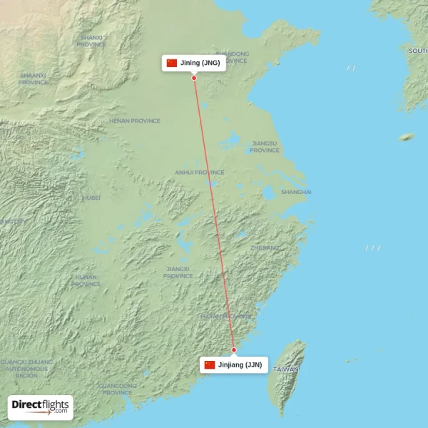 Jinjiang - Jining direct flight map