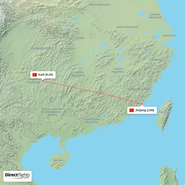 Jinjiang - Kaili direct flight map