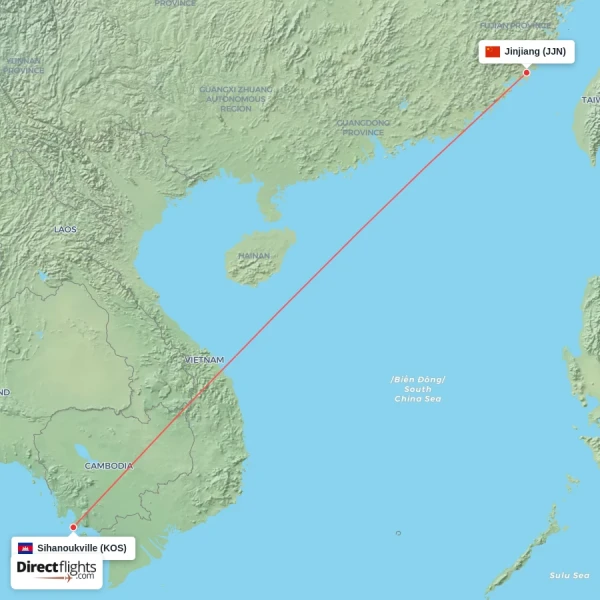 Jinjiang - Sihanoukville direct flight map