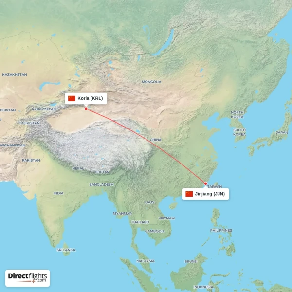 Jinjiang - Korla direct flight map