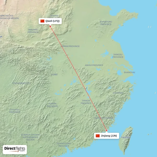 Jinjiang - Qiaoli direct flight map