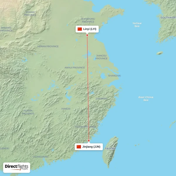 Jinjiang - Linyi direct flight map
