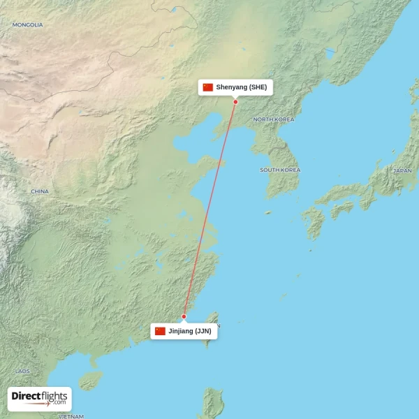 Jinjiang - Shenyang direct flight map