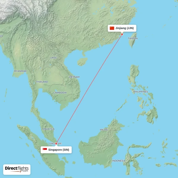 Jinjiang - Singapore direct flight map