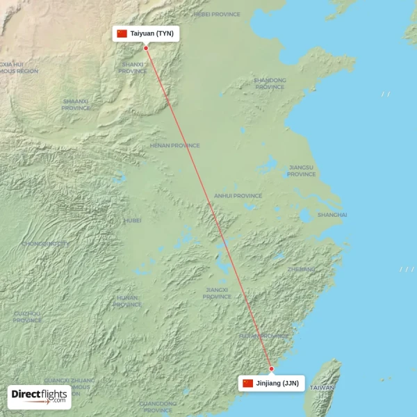 Jinjiang - Taiyuan direct flight map