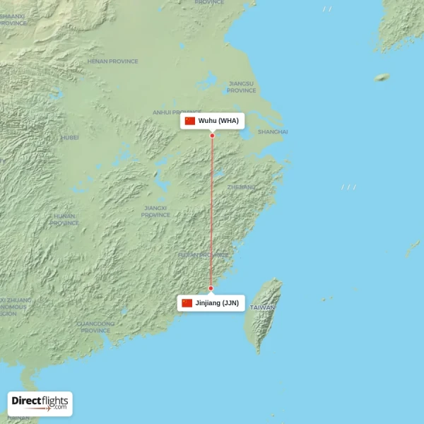 Jinjiang - Wuhu direct flight map