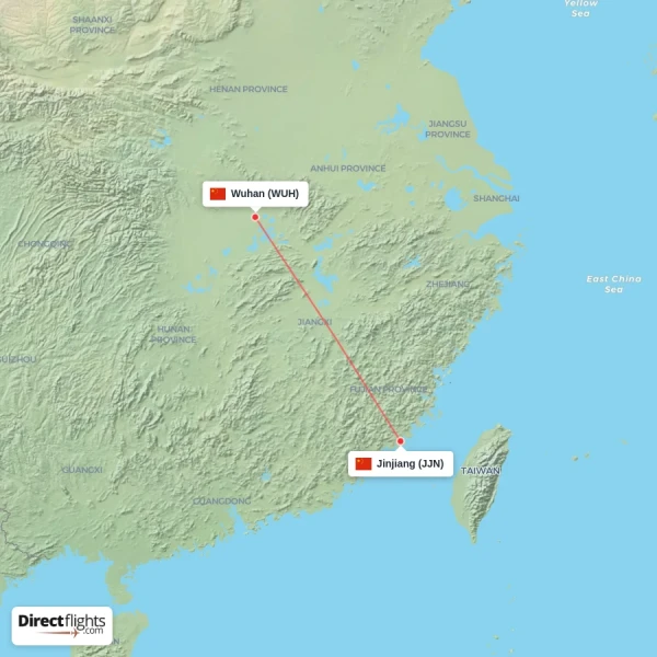 Jinjiang - Wuhan direct flight map