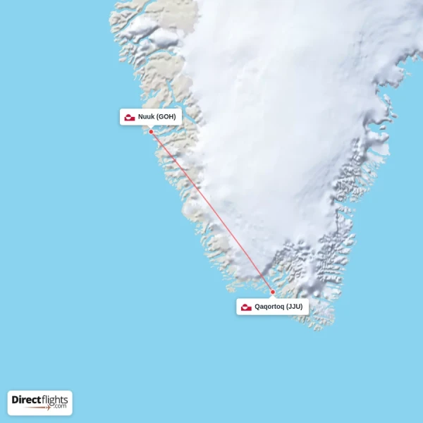 Qaqortoq - Nuuk direct flight map