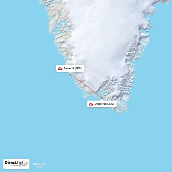 Qaqortoq - Paamiut direct flight map