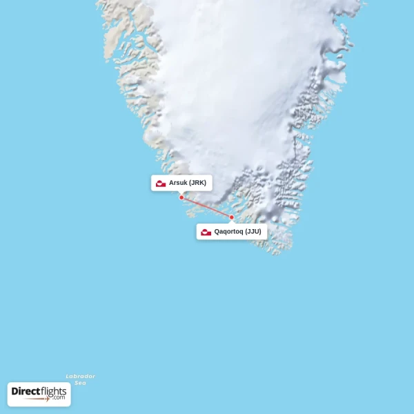 Qaqortoq - Arsuk direct flight map