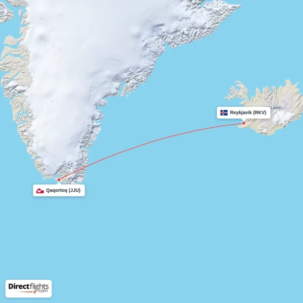 Qaqortoq - Reykjavik direct flight map