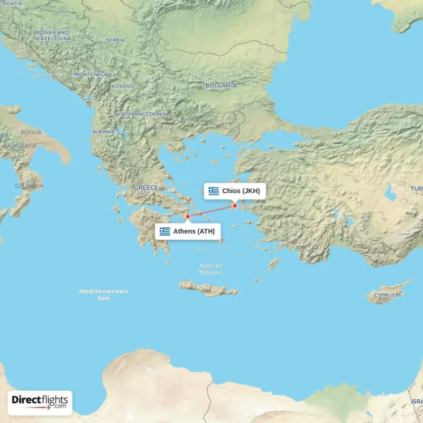 Chios - Athens direct flight map
