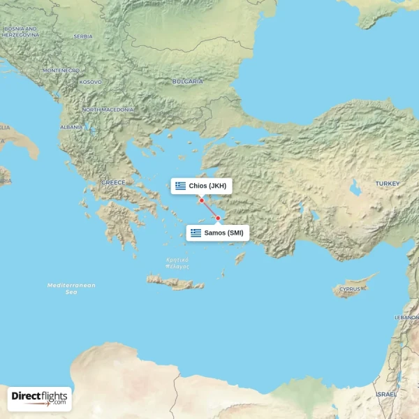 Chios - Samos direct flight map