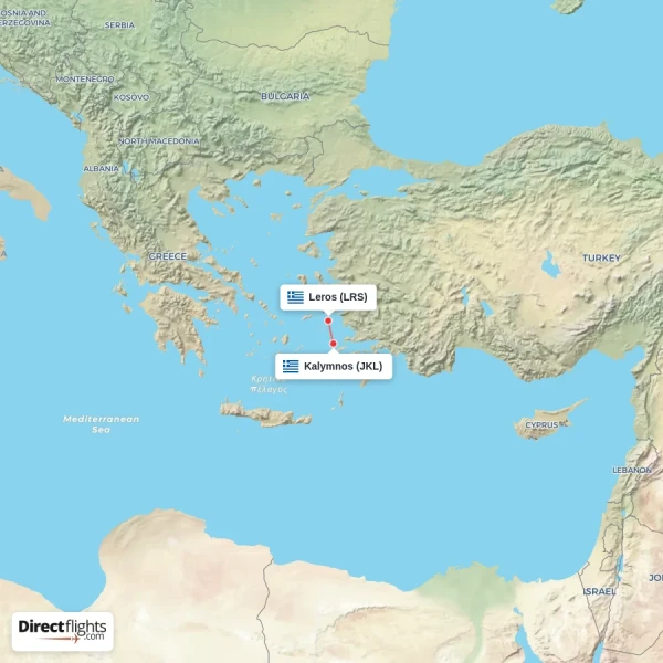 Kalymnos - Leros direct flight map