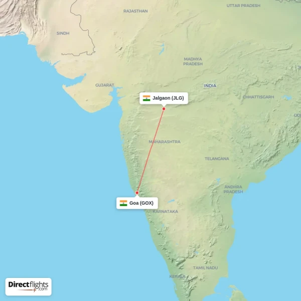 Jalgaon - Goa direct flight map