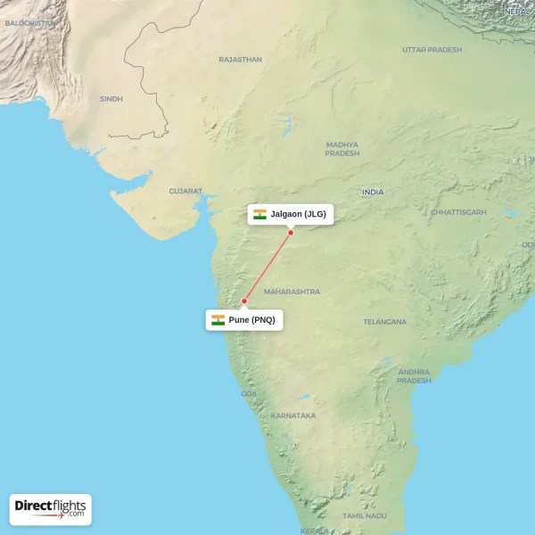 Jalgaon - Pune direct flight map