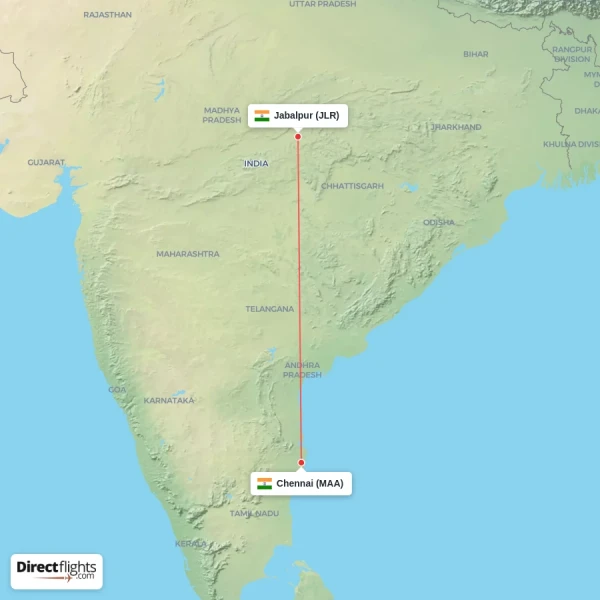 Jabalpur - Chennai direct flight map