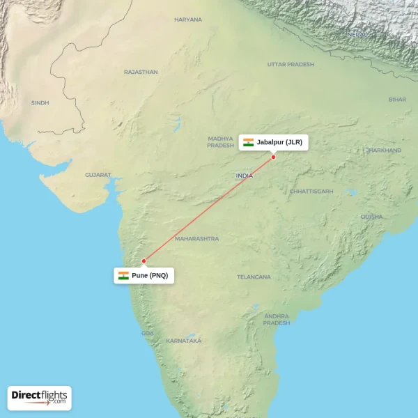 Jabalpur - Pune direct flight map