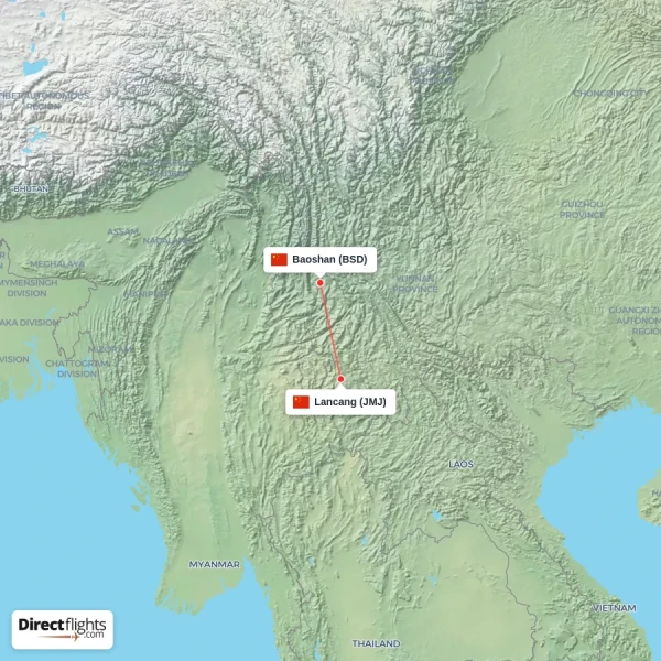Lancang - Baoshan direct flight map
