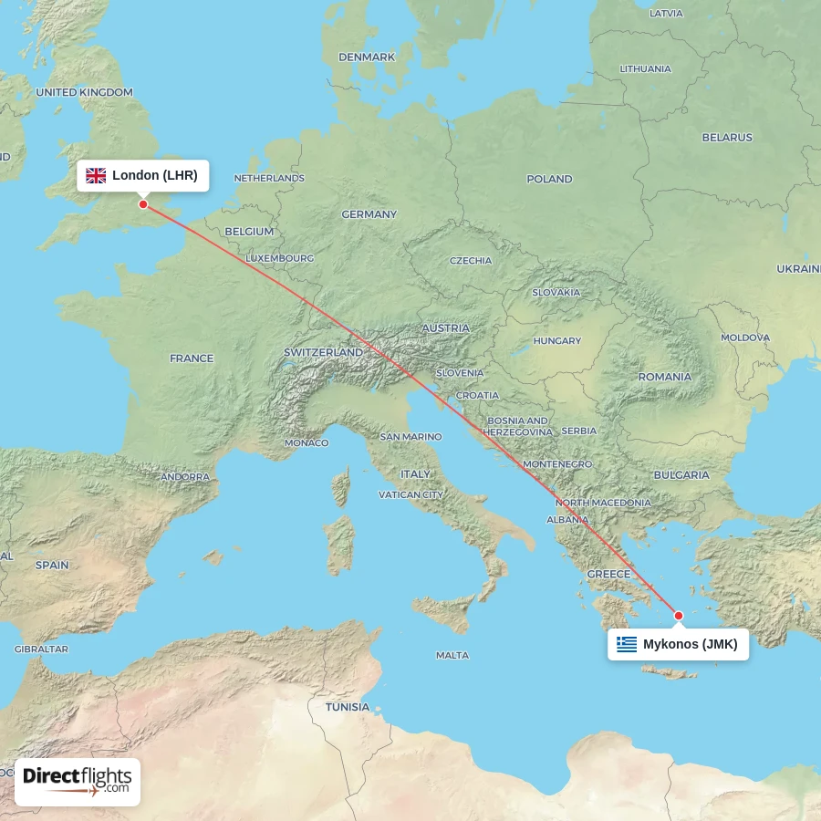 JMK - LHR route map