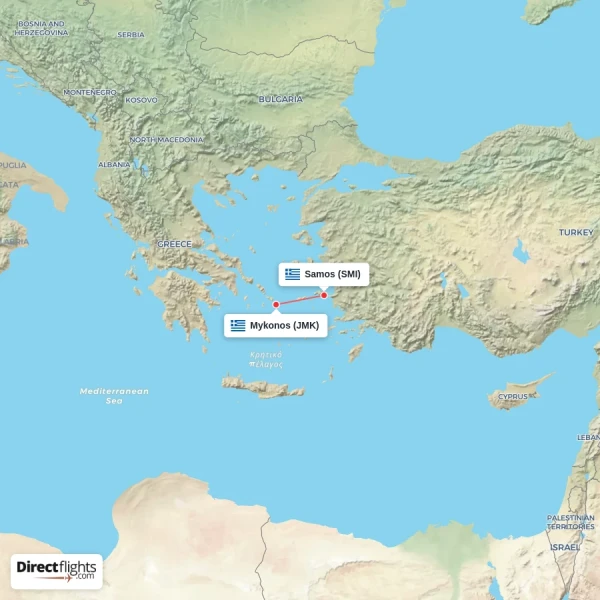 Mykonos - Samos direct flight map