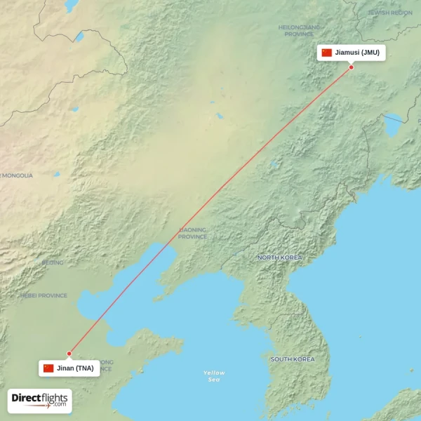 Jiamusi - Jinan direct flight map