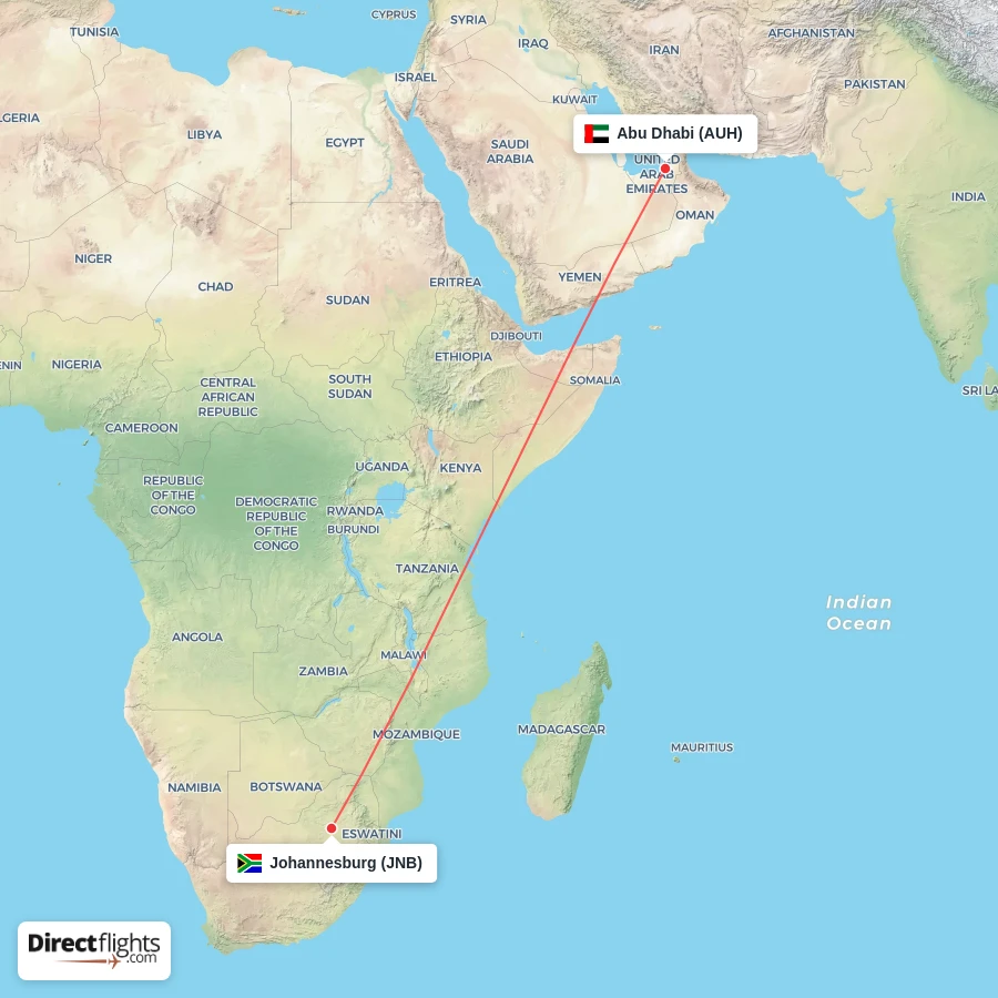 JNB - AUH route map
