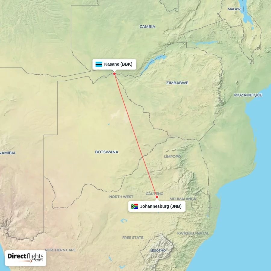 JNB - BBK route map