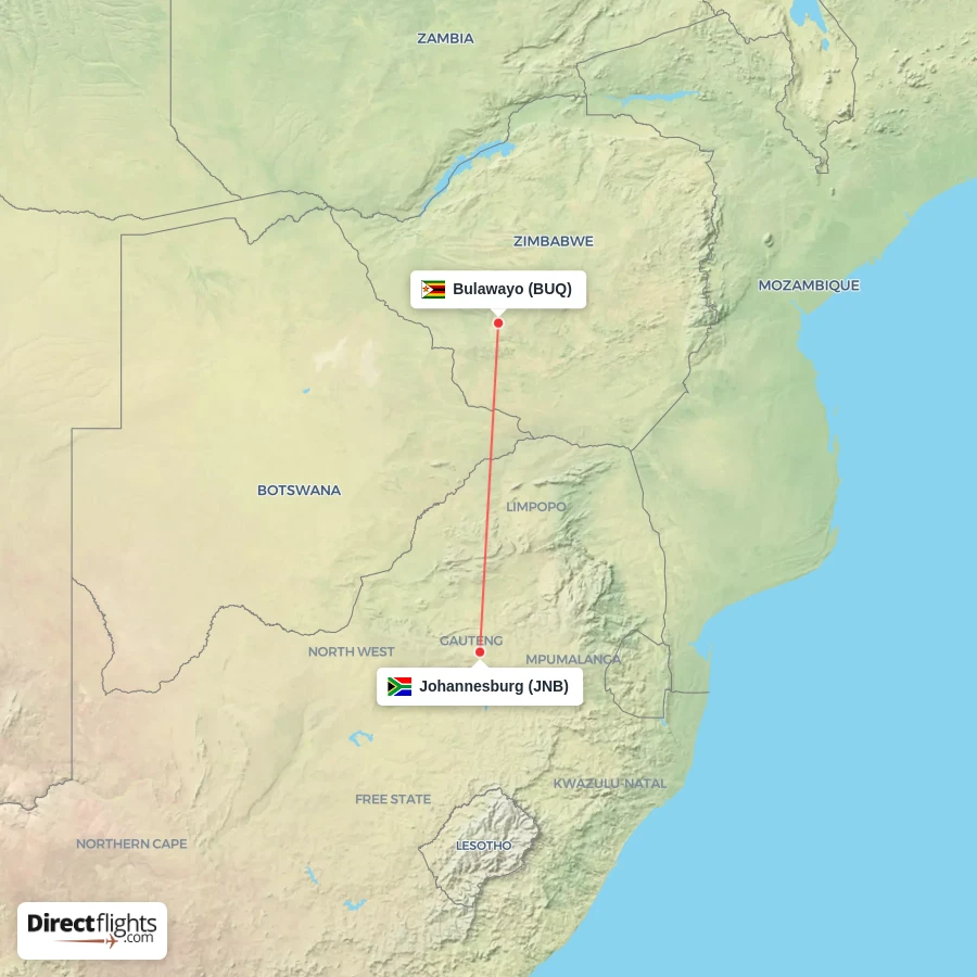 JNB - BUQ route map