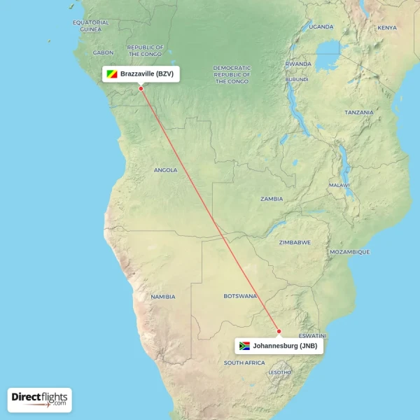 Johannesburg - Brazzaville direct flight map