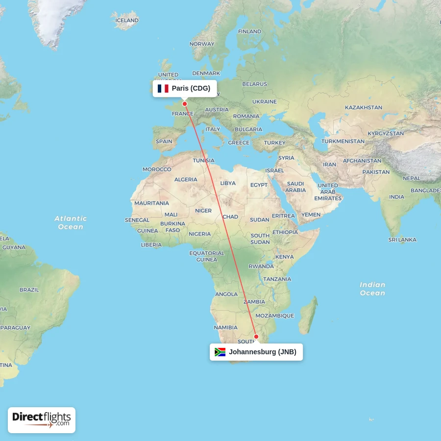 JNB - CDG route map