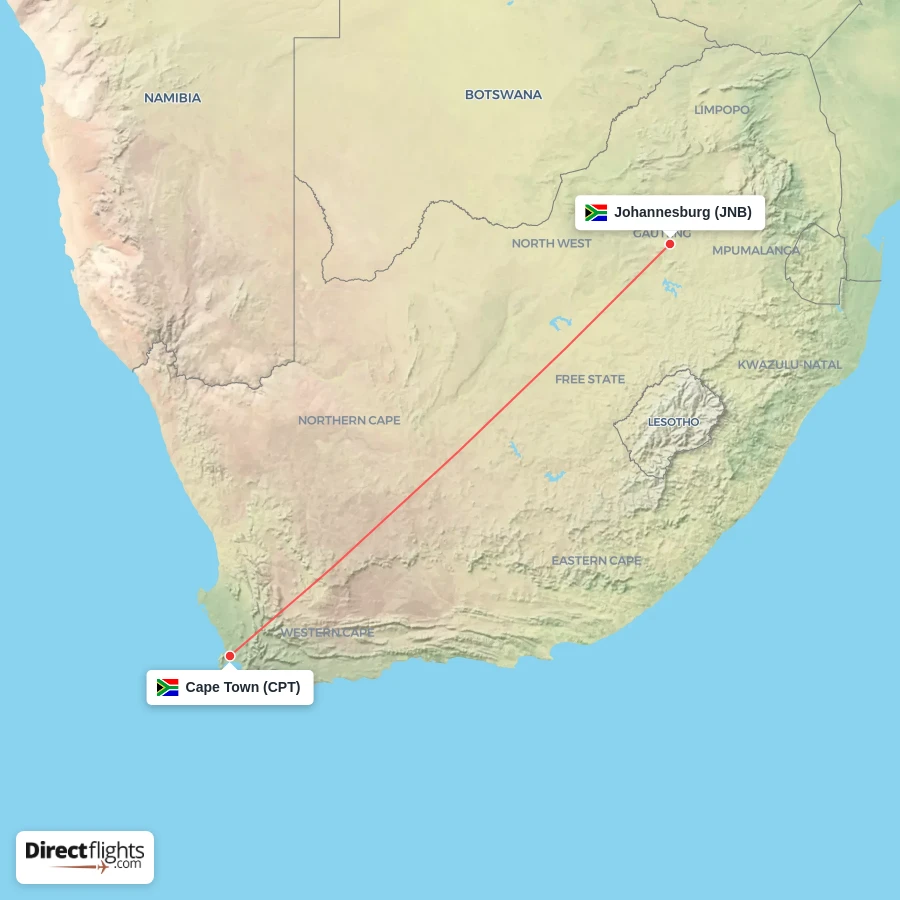 JNB - CPT route map