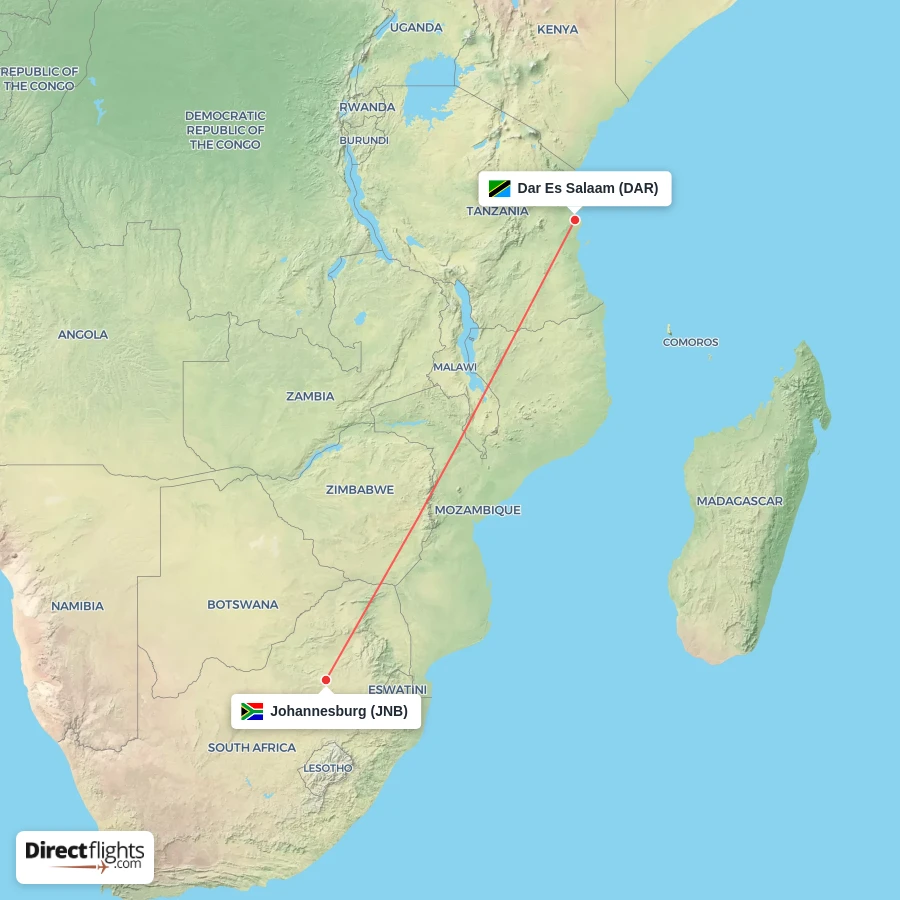 JNB - DAR route map