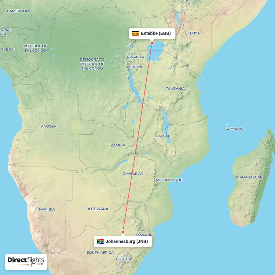 JNB - EBB route map