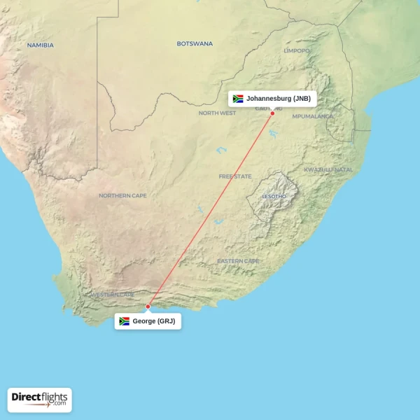 Johannesburg - George direct flight map