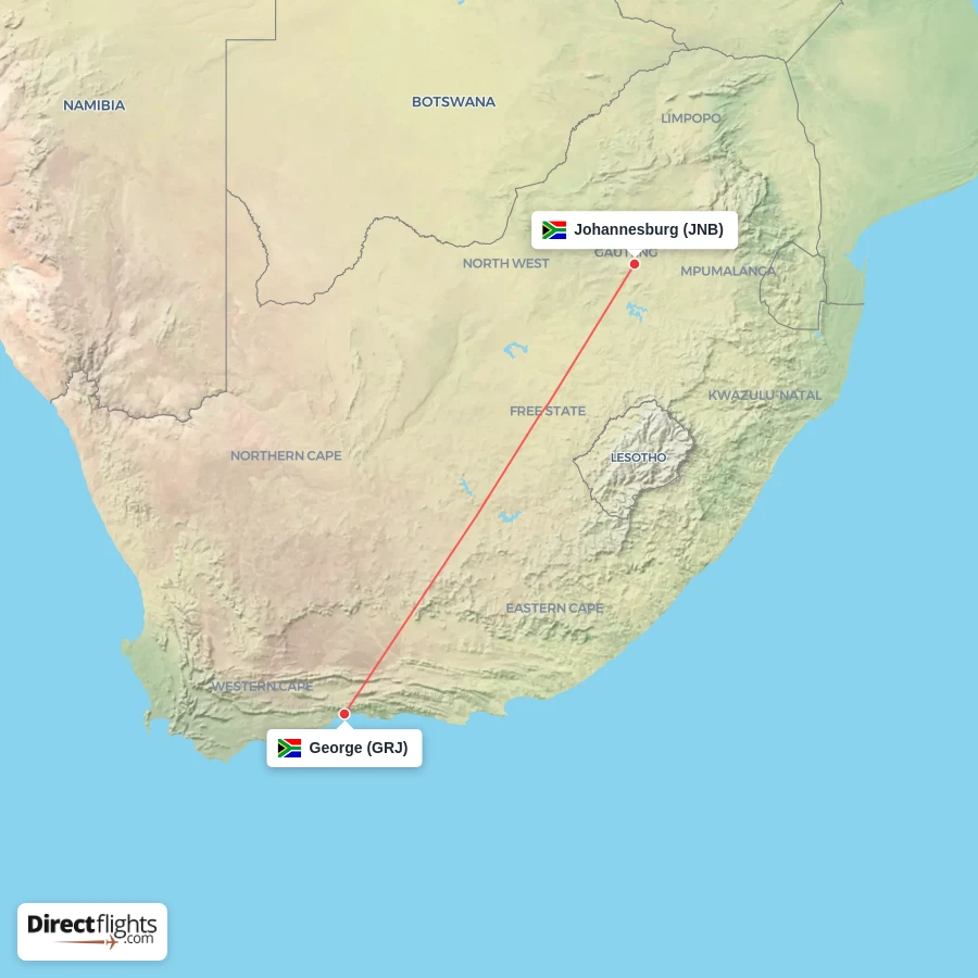 JNB - GRJ route map