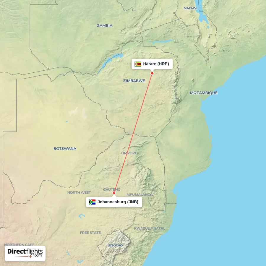 JNB - HRE route map