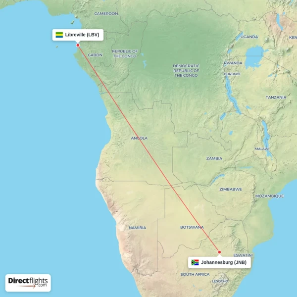 Johannesburg - Libreville direct flight map