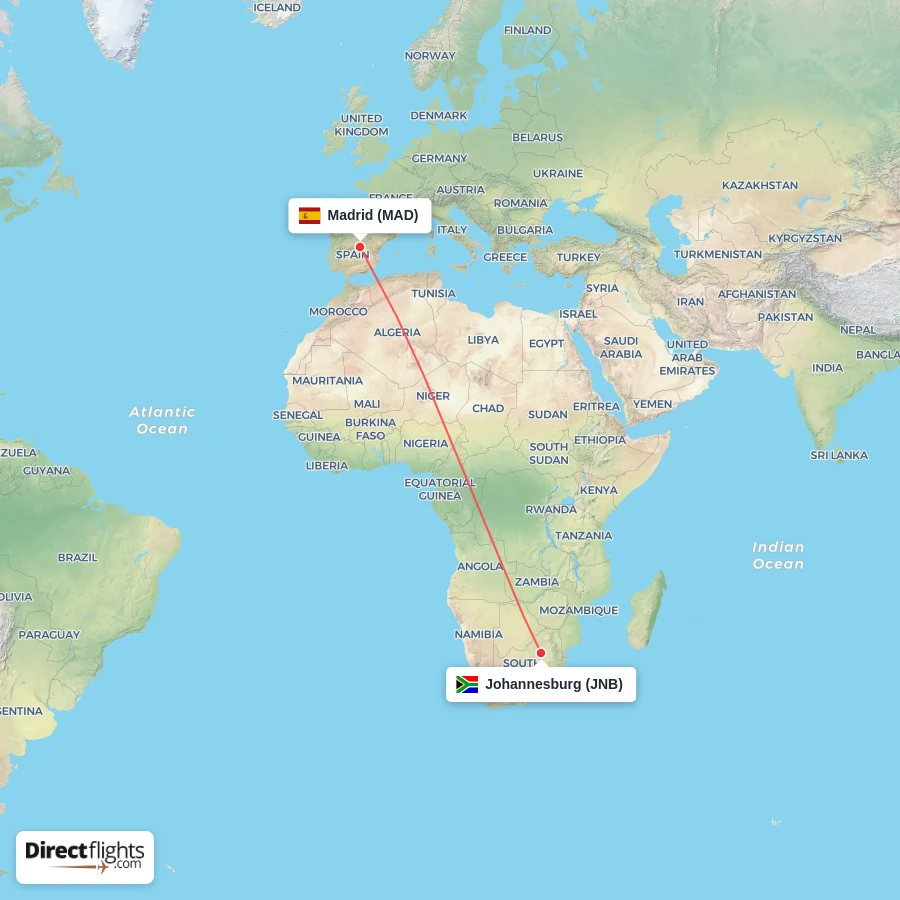 JNB - MAD route map
