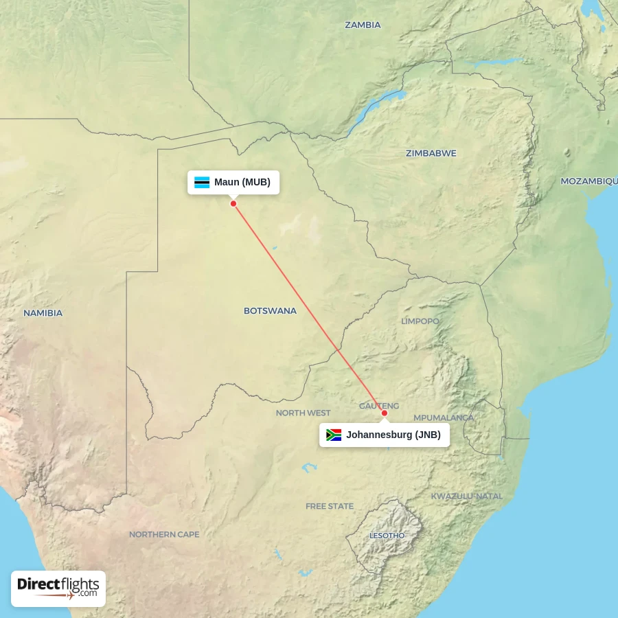 JNB - MUB route map