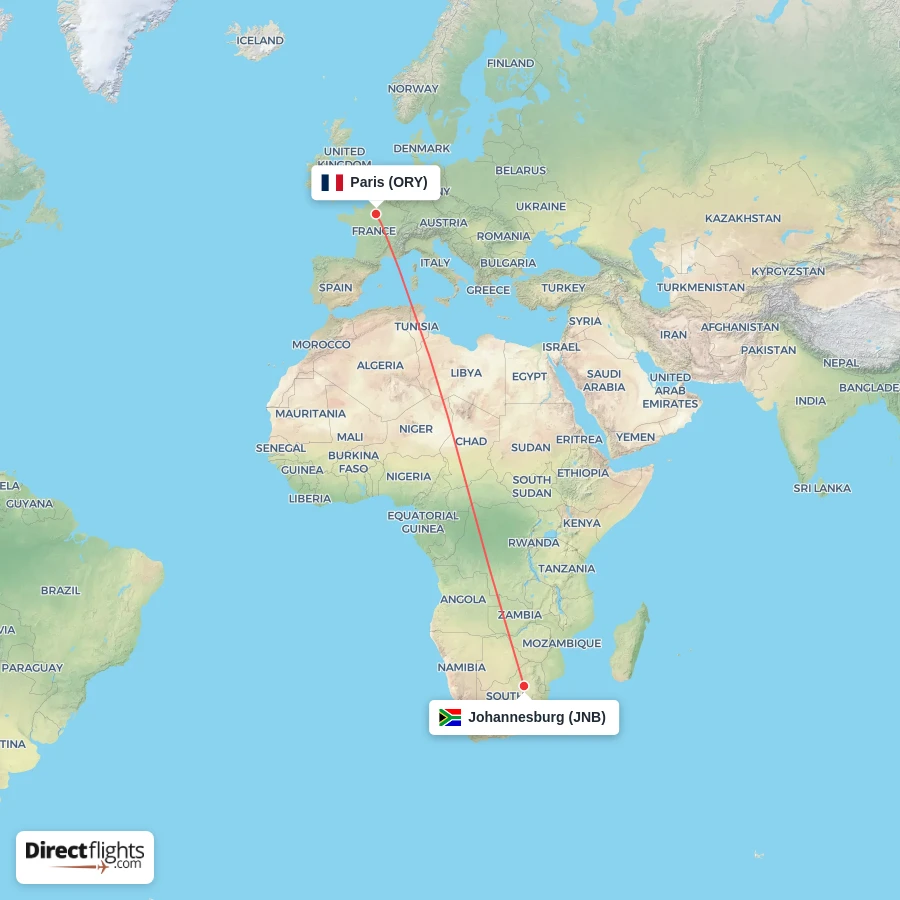 JNB - ORY route map