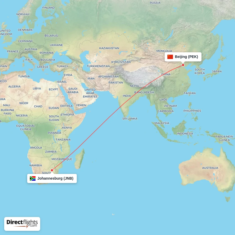 JNB - PEK route map