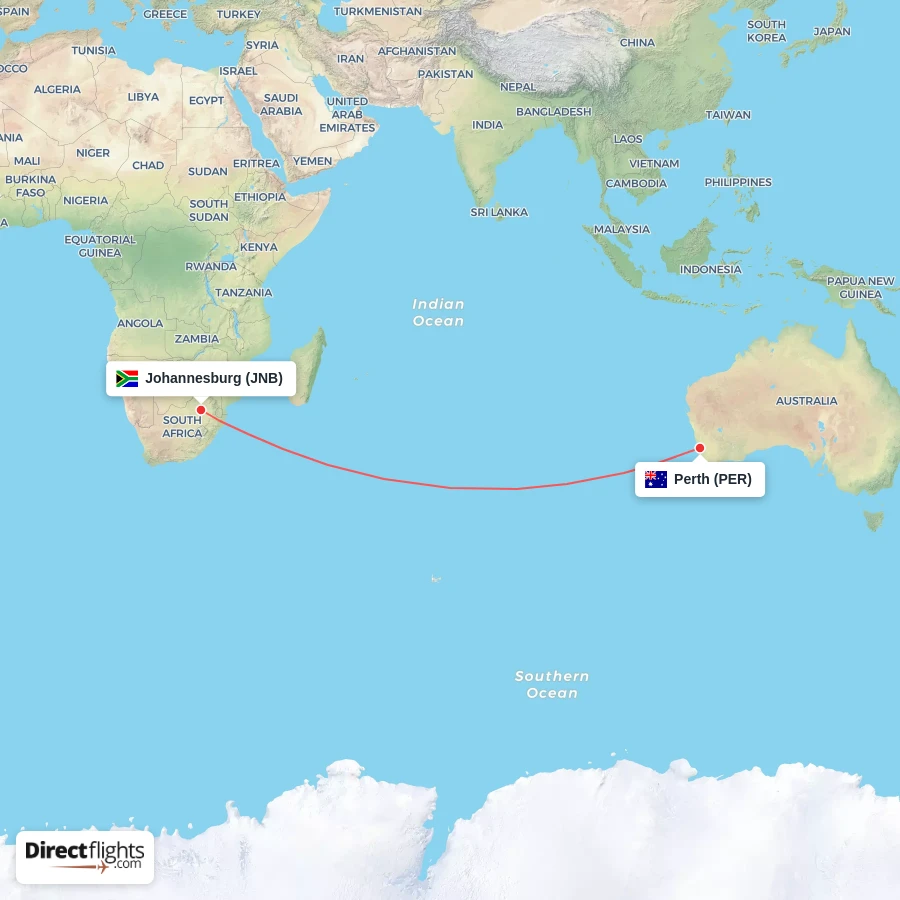 JNB - PER route map