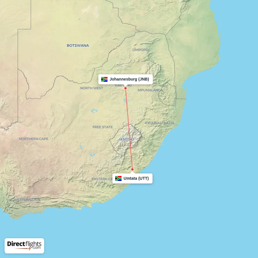 JNB - UTT route map